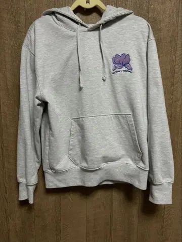 그레이 꽃 자수 후드티