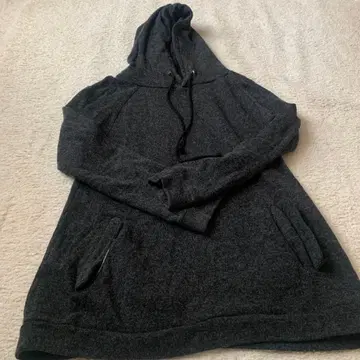 울 혼방 다크 그레이 후드 부착 파카