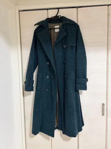 다크 그린 더블 브레스트 롱 코트 M