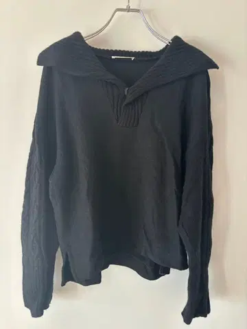 MACPHEE 울 케이블 니트 콤비 세일러 카라 풀오버