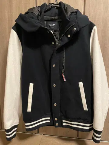 BEAMS 남성용 후드 부착 바시티 자켓 보더