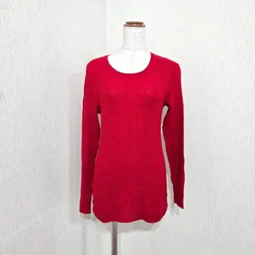 Mao made 와플 리브 니트 긴팔 레드 빨간색 면 100% 무지