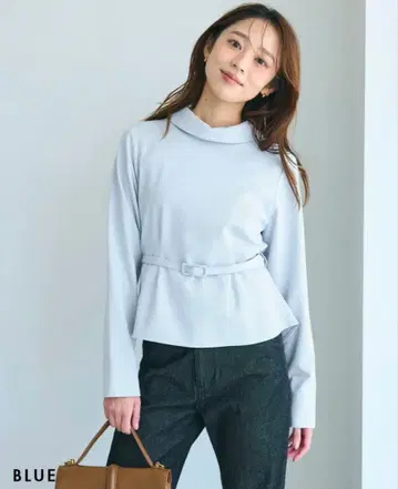 벨트 포함 페플럼 블라우스 블루 베이스먼트 온라인