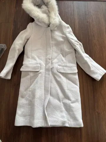 퍼 달린 후드 롱 코트 라이트 그레이 미사용