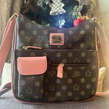 플라워 무늬 숄더백 브라운/핑크