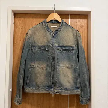 VINTAGE WASHED DENIM ZIP MOTO JACKET