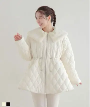 [ 새상품 택 포함 ] fit more 퍼 옷깃 퀼팅 코트 화이트