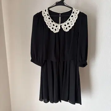 [ 레이스 옷깃 7부 소매 원피스 튜닉 ] [ 블랙 ] [ M ]