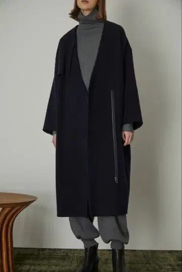 RIM.ARK 지퍼 울 코트 네이비