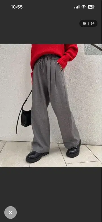 그레이 와이드 팬츠 드로우 스트링