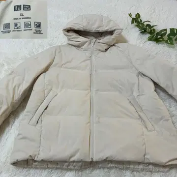 UNIQLO 다운 자켓 XL 베이지 방풍 발수 화이트 계열 두꺼운 원단