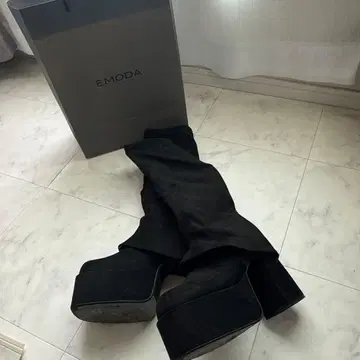 EMODA 블랙 스웨이드 롱 부츠