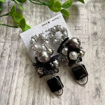 핸드메이드 블랙 실버 펄 귀걸이 웨딩 경사