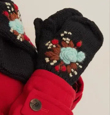 완판템 장갑 [ WEB 별주 ] 네팔 핸드 니트 자수 미튼 블랙