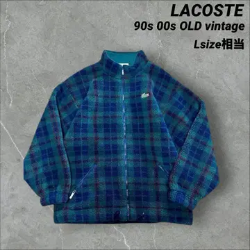 [초레어] LACOSTE 악어 자수 타탄 체크 두꺼운 플리스 자켓