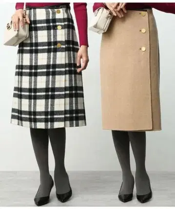 로페 리버서블 미디 스커트 체크, 베이지