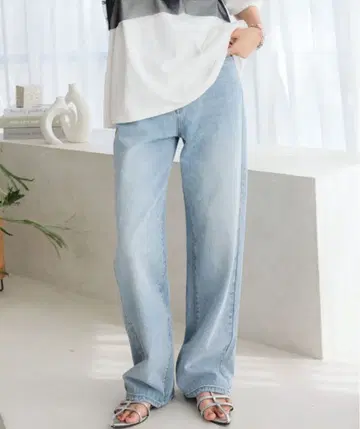 KOBE LETTUCE 라이트 블루 스트레이트 와이드 데님 긴 길이