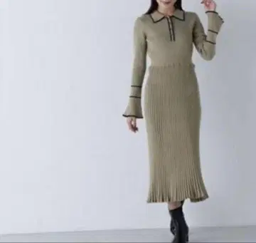 NATURAL BEAUTY BASIC 폴로 바이컬러 니트 원피스 M