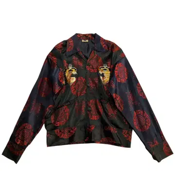 50s KOREA 새틴 스카 자켓 블랙 빨간색 타이거 페이스 호랑이
