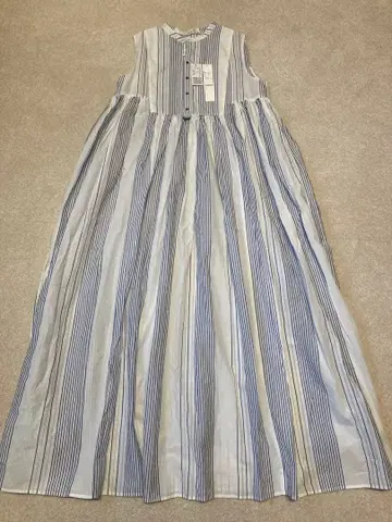 스트라이프 슬리브리스 셔츠 원피스 F
