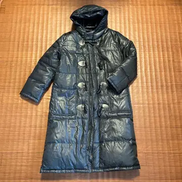 후드 부착 더플 롱 코트 블랙