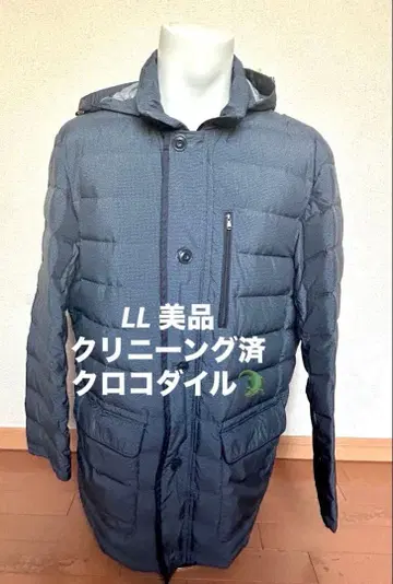 LL 컨디션 최상 다크 그레이 격자 무늬 후드 부착 다운 자켓