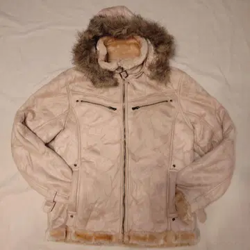 후드 부착 퍼 부착 자켓 연한 베이지