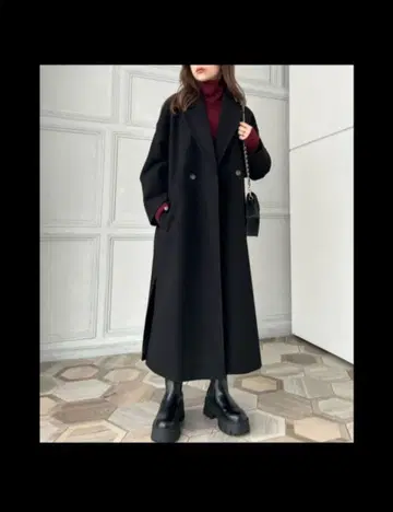 블랙 더블 브레스트 롱 코트