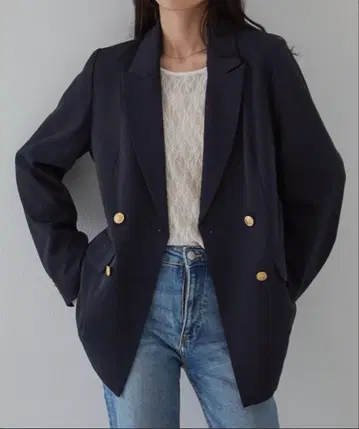 골드 버튼 더블 테일러드 자켓 테일러드 자켓 네이비