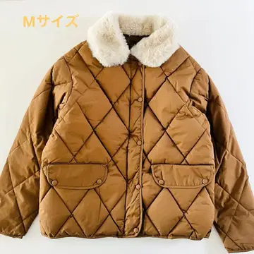 [ 새상품급 ] 퍼 카라 부착 퀼팅 자켓 브라운 M 사이즈 충전솜