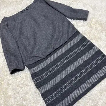 새상품급 23구 그레이 스트라이프 패턴 미니 원피스 36