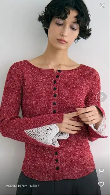 라그나문 2025 금기 빨간 레이스 소매 니트탑