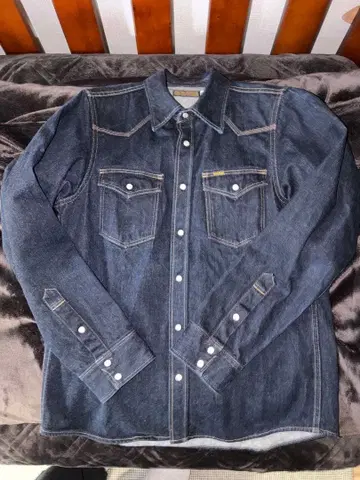 IRON HEART 인디고 데님 스냅 버튼 셔츠 L 사이즈