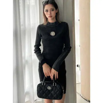 GYDA 미니 기장 타이트 원피스 여성용 의류 블랙 긴팔 F 사이즈