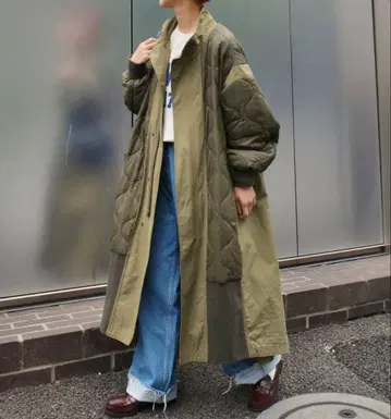 [ etsinta/에신타 ] 절개 맥시 밀리터리 코트 카키