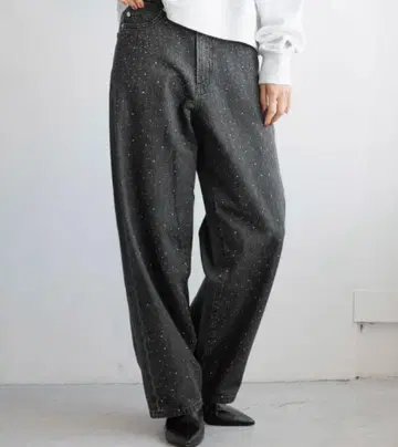 LOWRYS FARM 비쥬 와이드 스트레이트 팬츠 블랙 M 사이즈