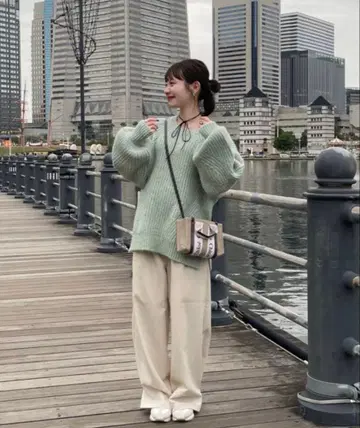 hinari 오버 사이즈 컬러 니트 민트 그린