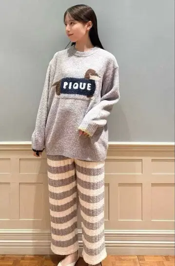 베비모코 닥스훈트 자카드 풀오버 & 베비모코 리브 보더 롱 팬츠