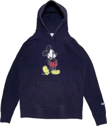 Champion 복각 런택 네이비 미키 크랙 프린트 후드티