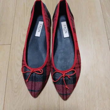 FAON 플랫슈즈 24cm 레드 블랙 체크