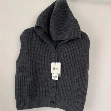 UNIQLO C 와플 니트 후데트 베스트 다크 그레이 L 미사용