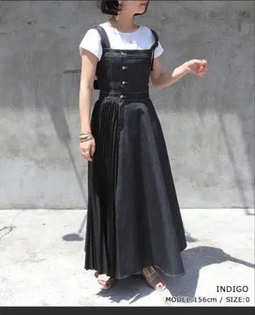 randa 플리츠 코르셋 원피스 데님 인디고 블루 사이즈 1