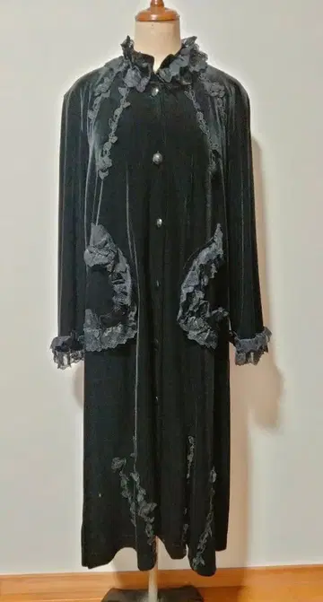 Tanppoppo 벨로아 블랙 롱 원피스 코트