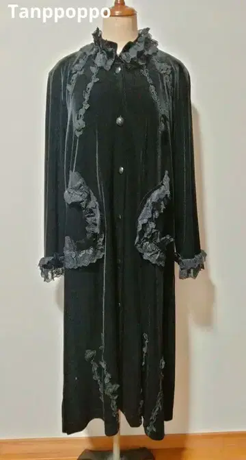 Tanppoppo 벨로아 블랙 롱 원피스 코트