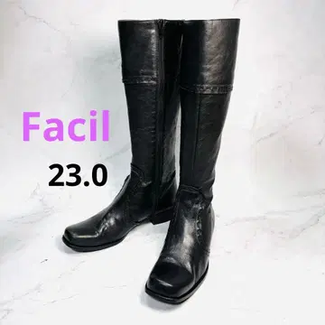 Facil 롱 부츠 사이드 지퍼 스퀘어토 23.0 가죽 새상품급