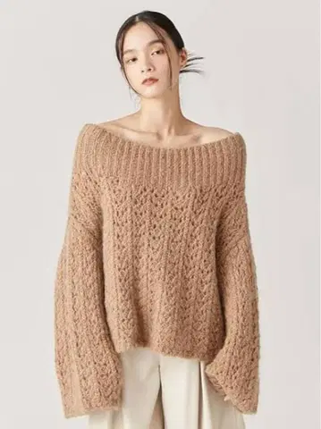 FRAY I.D 모헤어 울 오프숄더 패턴 니트 풀오버