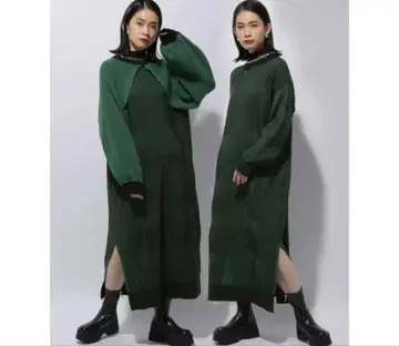 HARE 니트 롱 원피스 숏 가디건 2세트 그린 Free