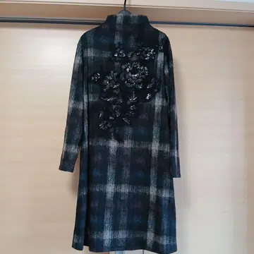 4298 시즈카 코무로 의류점 비즈 자수 체크 무늬 긴팔 원피스