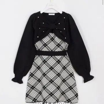 evelyn 긴팔 체크 리본 니트