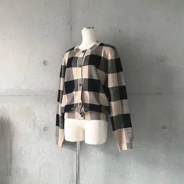 택 포함 새상품 블록 체크 가디건 M